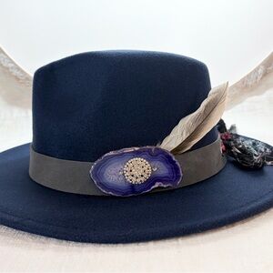 Hat Band: Italian suede, Agate Crystal with faux diamond jewel